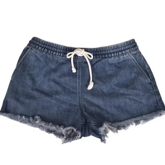 Aerie Shorts Chambray Blue High Rise Raw Hem Drawstring Pull On Size XS - Picture 2 of 7